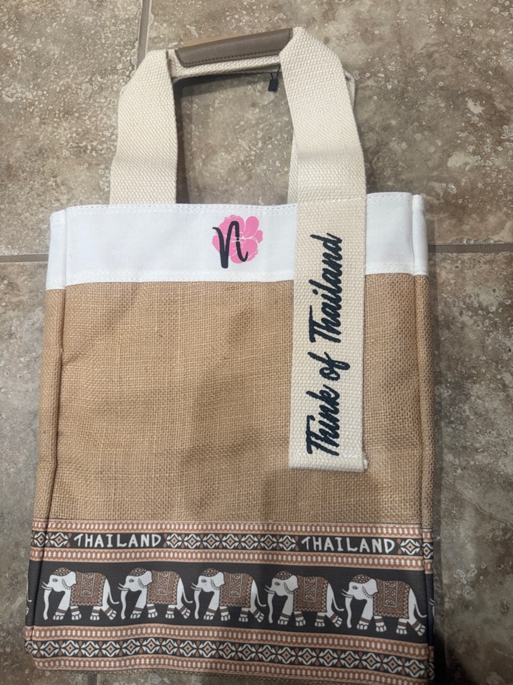 Thailand Canvas Tote Bag with Elephant Trim.  Purchased in Thailand.